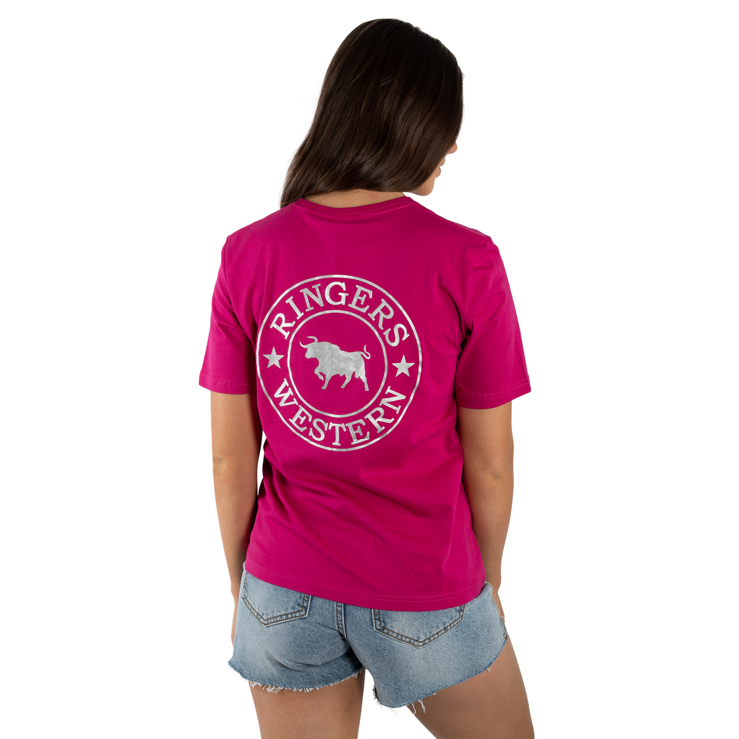 Signature Bull Womens Loose Fit T-Shirt - Magenta/Silver