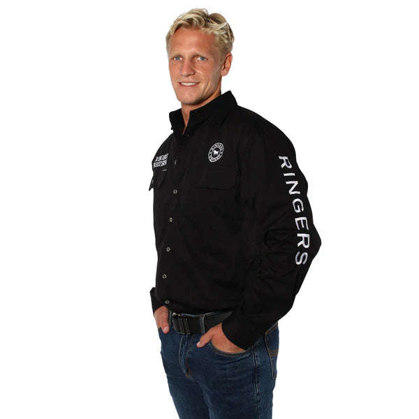 Hawkeye Mens Full Button Work Shirt - Black/White