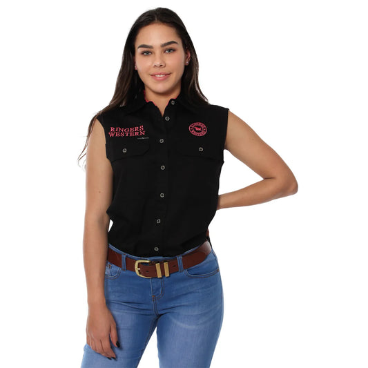 Signature Jillaroo Womens Sleeveless Work Shirt - Black/Melon