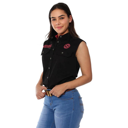 Signature Jillaroo Womens Sleeveless Work Shirt - Black/Melon