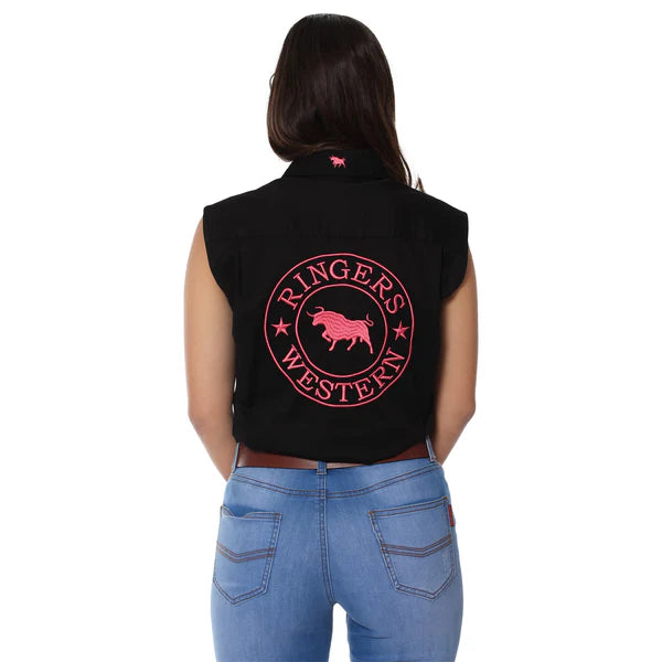 Signature Jillaroo Womens Sleeveless Work Shirt - Black/Melon