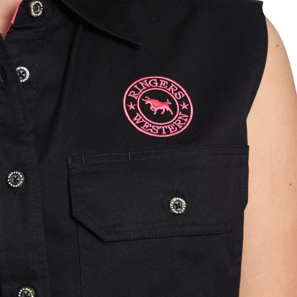 Signature Jillaroo Womens Sleeveless Work Shirt - Black/Melon