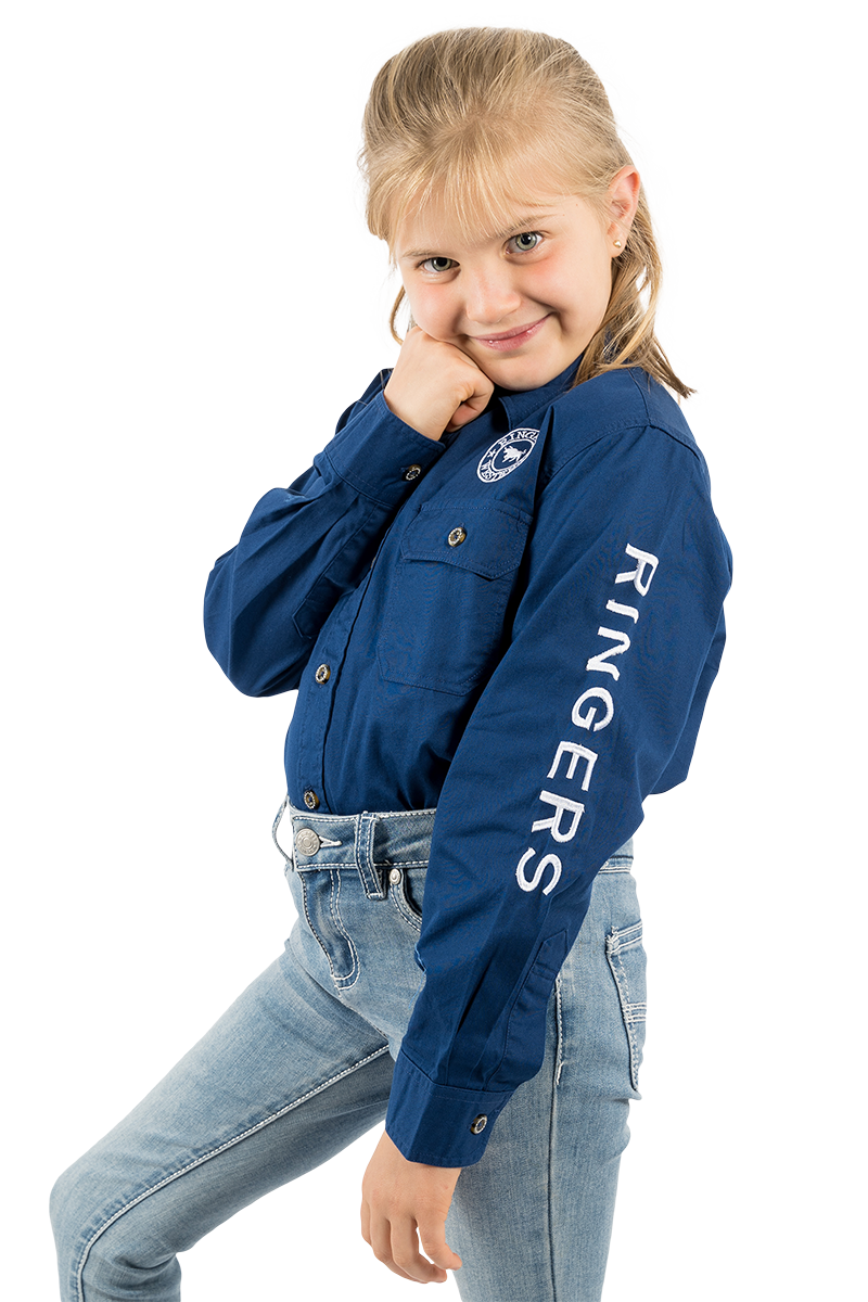 Jackaroo Kids Full Button Work Shirt - Navy/White