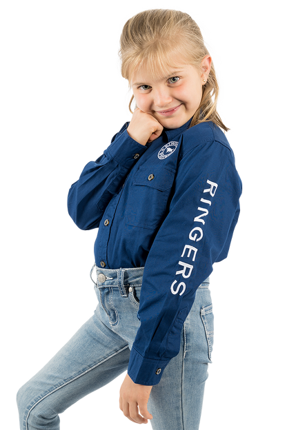 Jackaroo Kids Full Button Work Shirt - Navy/White