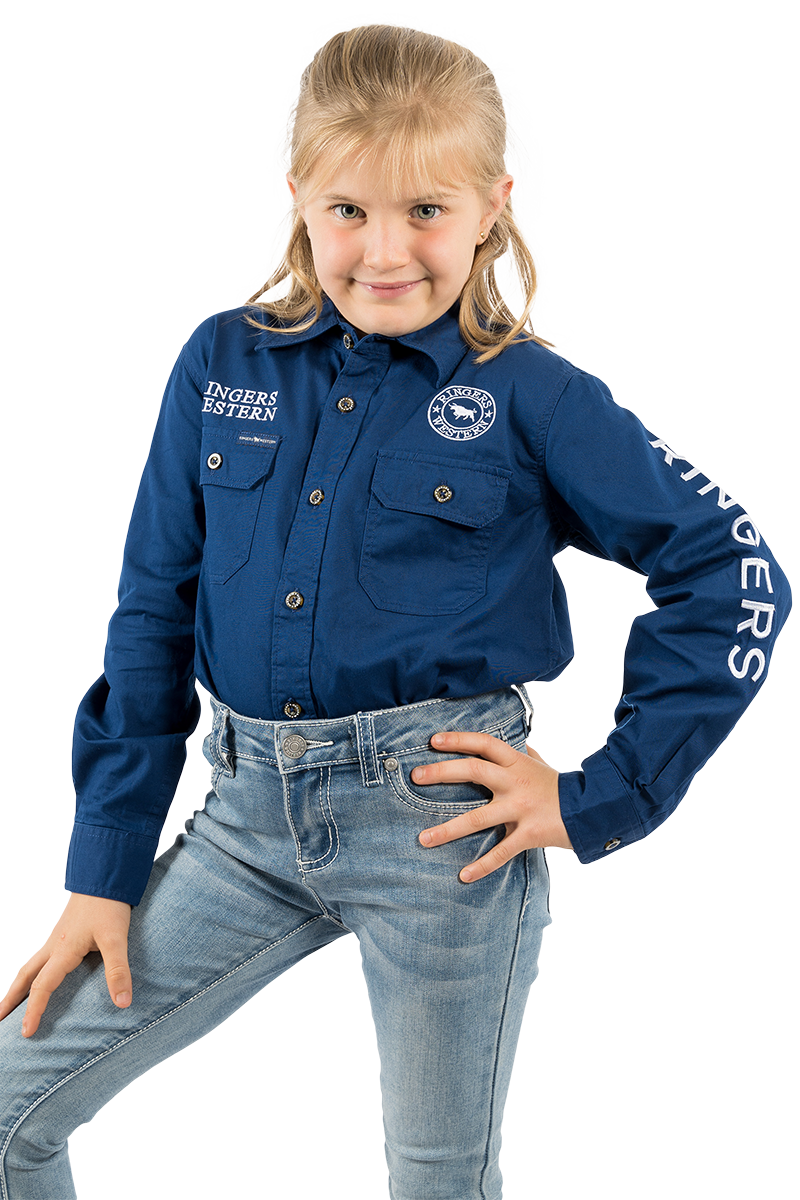 Jackaroo Kids Full Button Work Shirt - Navy/White