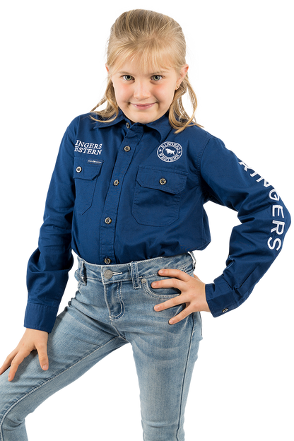 Jackaroo Kids Full Button Work Shirt - Navy/White