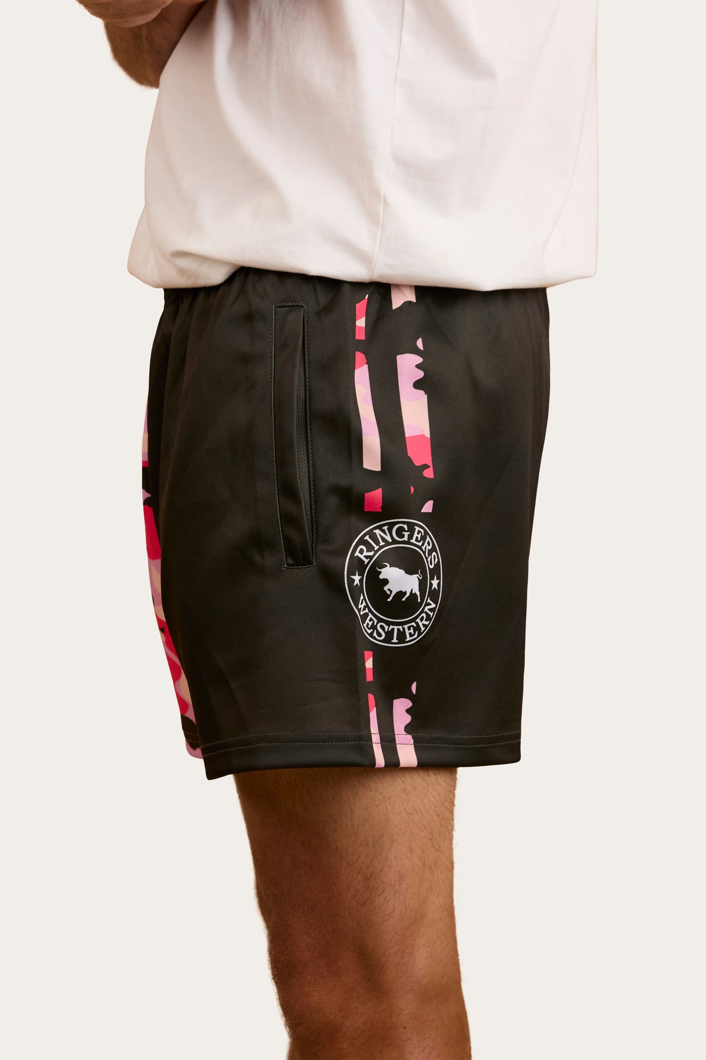 Camo Footy Shorts -Charcoal/Pink Camo