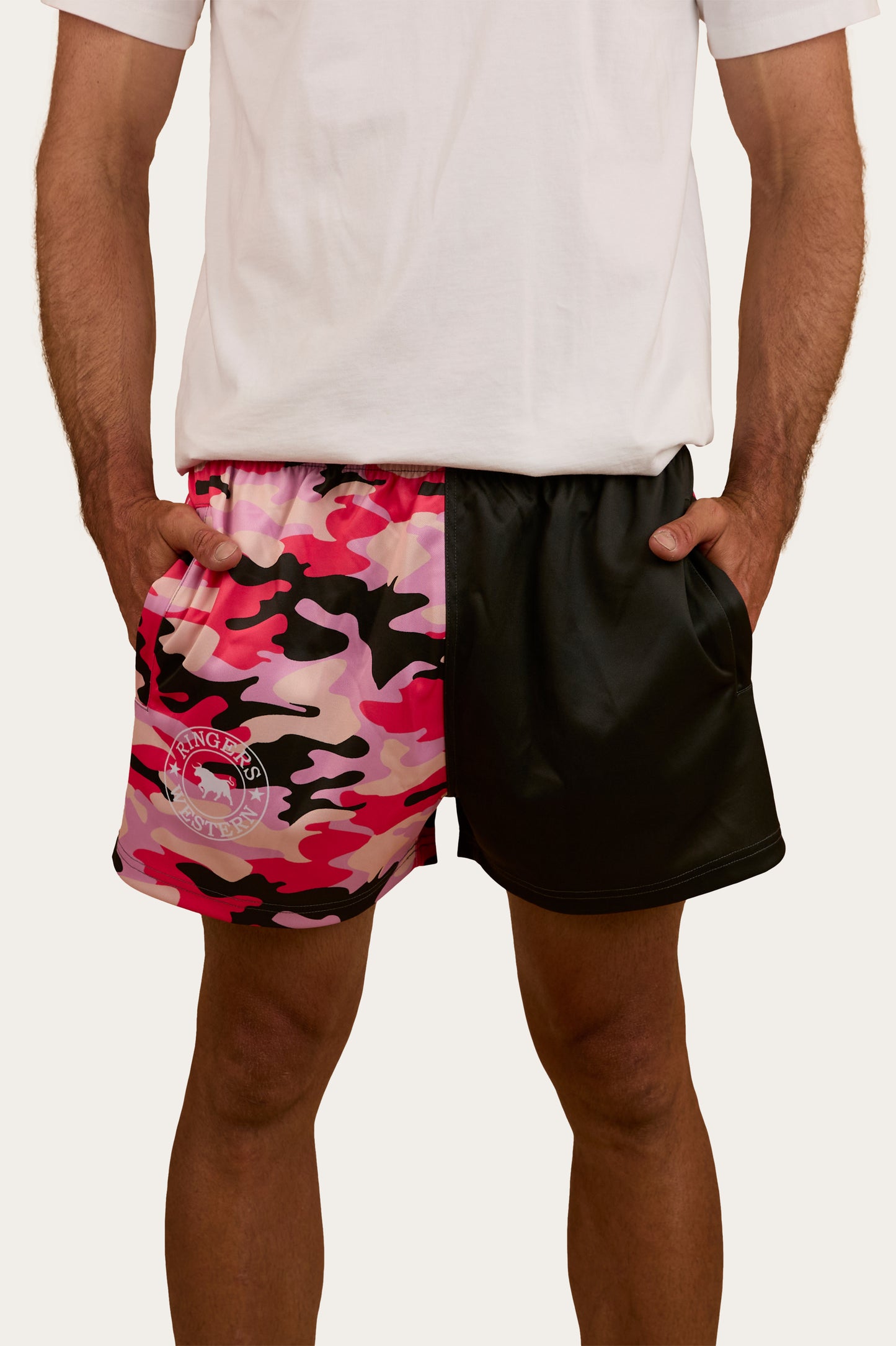 Camo Footy Shorts -Charcoal/Pink Camo