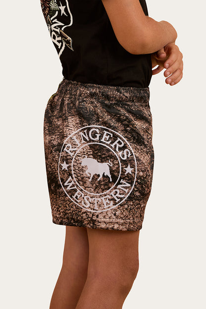 Out Bush Kids Footy Shorts - Black / Multi