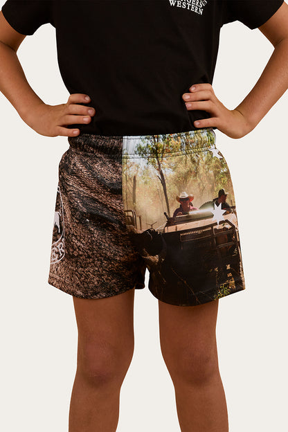 Out Bush Kids Footy Shorts - Black / Multi
