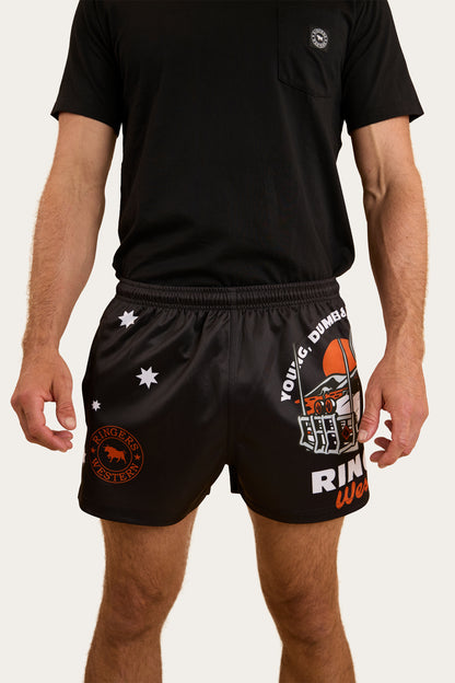 Young & Dumb Footy Shorts - Black/Orange