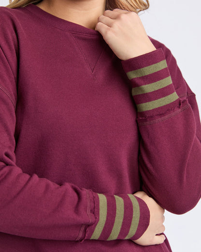 Foxwood Alex Stripe Cuff Crew - Wine