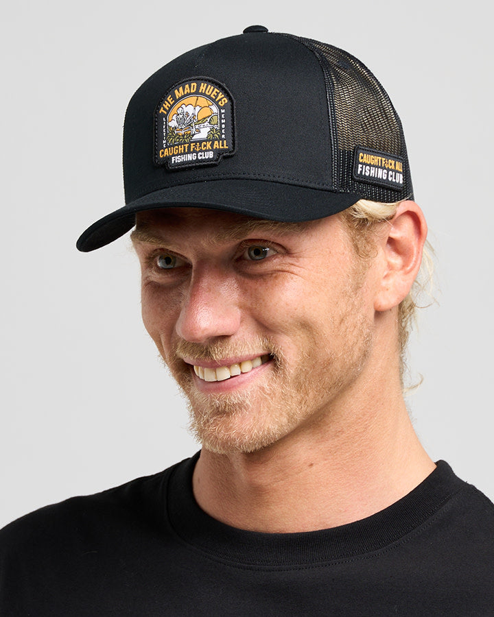 Caught Fk All Island Twill Trucker Cap - Black