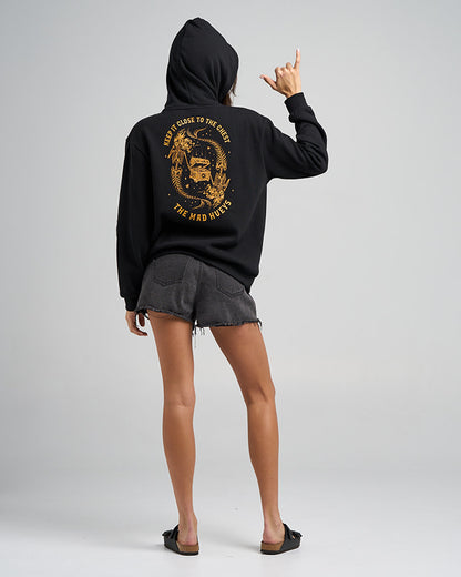 Close Chest | Womens Hooded Pullover - Black
