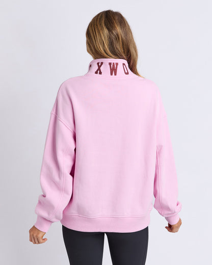 College Contrast Zip Crew - Pale Pink