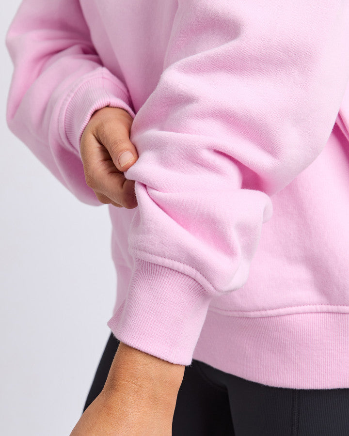 College Contrast Zip Crew - Pale Pink