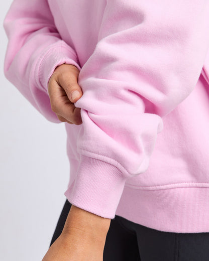 College Contrast Zip Crew - Pale Pink