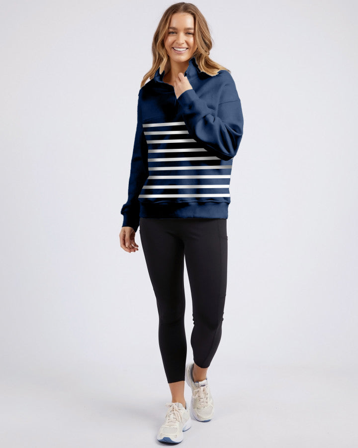 College Zip Crew - Navy Stripe