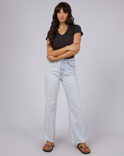 Rib V Neck Tee - Washed Black