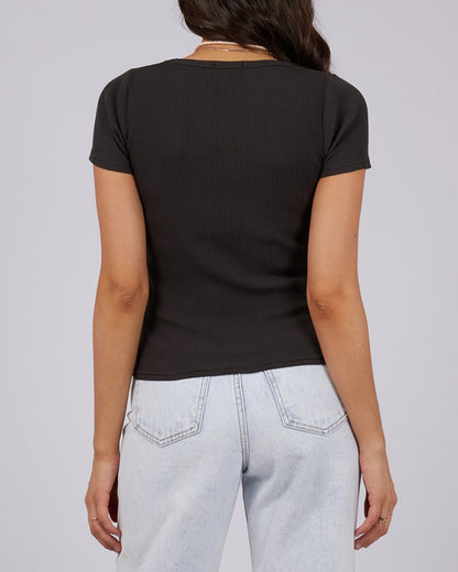 Rib V Neck Tee - Washed Black