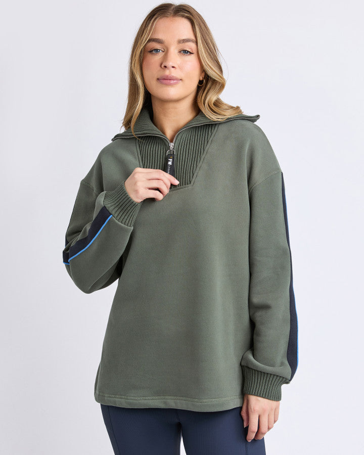 Knit Collar Crew - Khaki