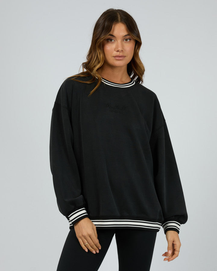 Luxe Active College Crew Sweater - Black