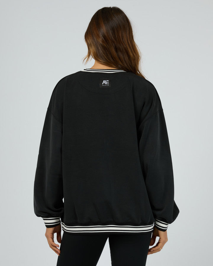 Luxe Active College Crew Sweater - Black