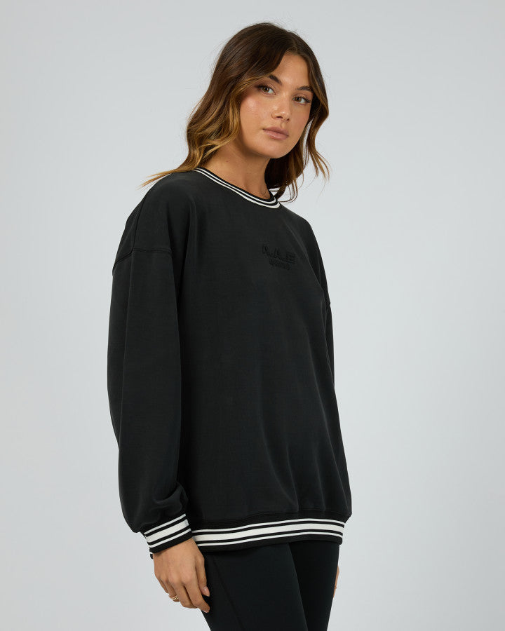 Luxe Active College Crew Sweater - Black