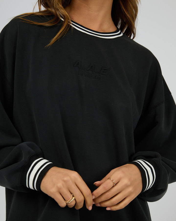 Luxe Active College Crew Sweater - Black