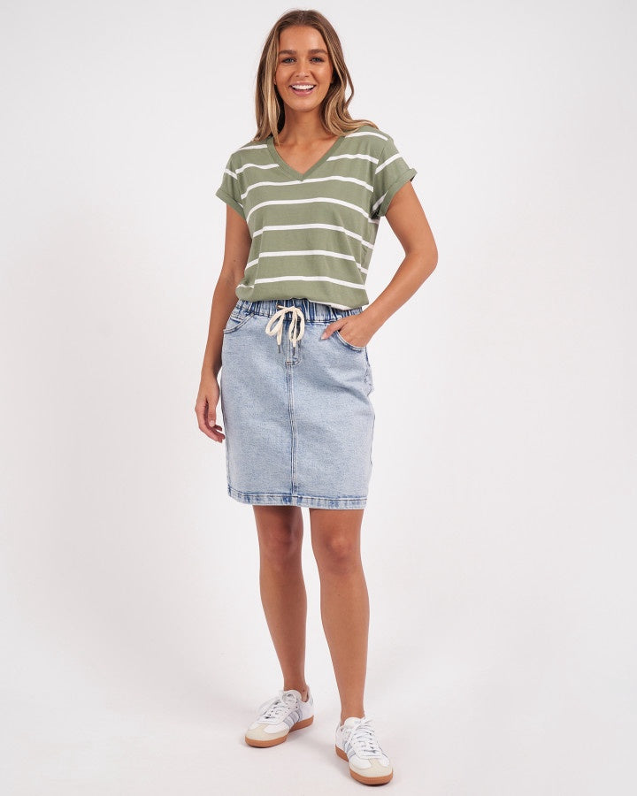 Manly Stripe Vee Tee - Sage