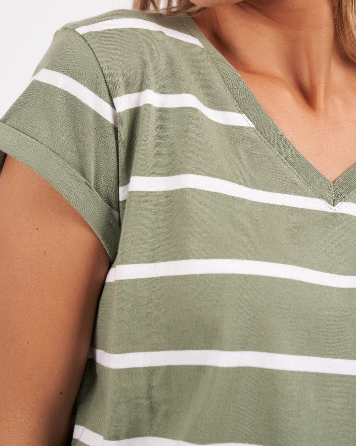 Manly Stripe Vee Tee - Sage