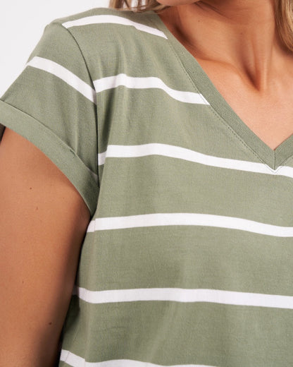 Manly Stripe Vee Tee - Sage