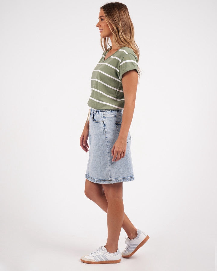 Manly Stripe Vee Tee - Sage