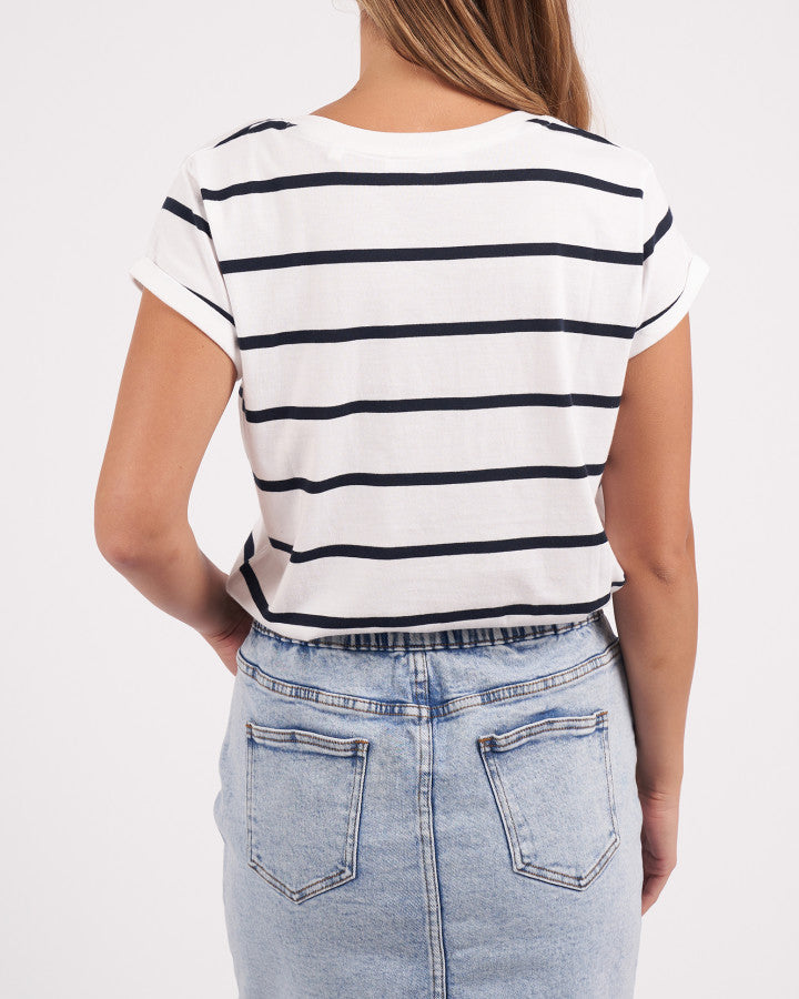Manly Stripe Vee Tee - White