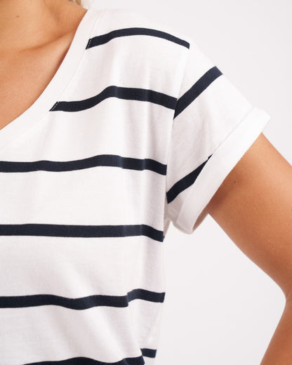 Manly Stripe Vee Tee - White