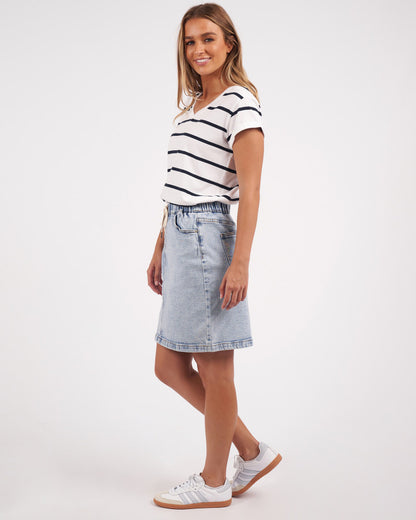 Manly Stripe Vee Tee - White