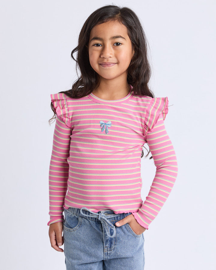 Maya Frill LS Rib Tee - Pink