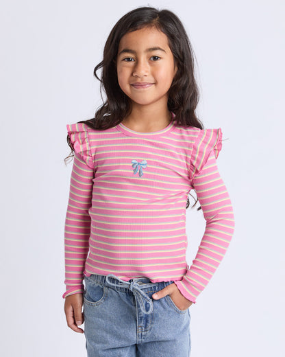 Maya Frill LS Rib Tee - Pink