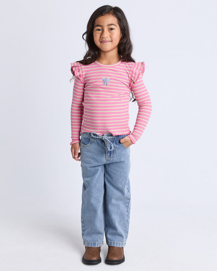 Maya Frill LS Rib Tee - Pink