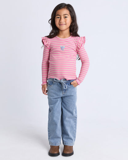 Maya Frill LS Rib Tee - Pink