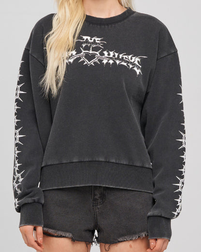 Metal Heart | Womens Crew Pullover - Washed Black