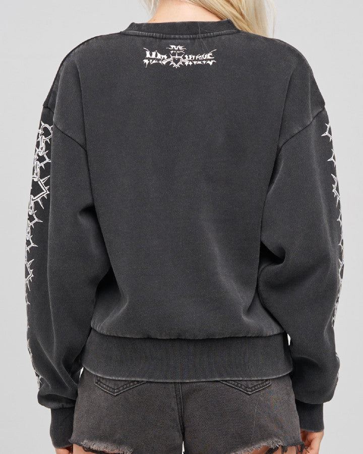 Metal Heart | Womens Crew Pullover - Washed Black
