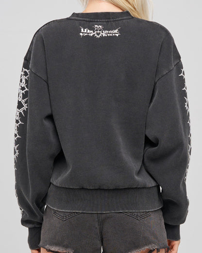 Metal Heart | Womens Crew Pullover - Washed Black
