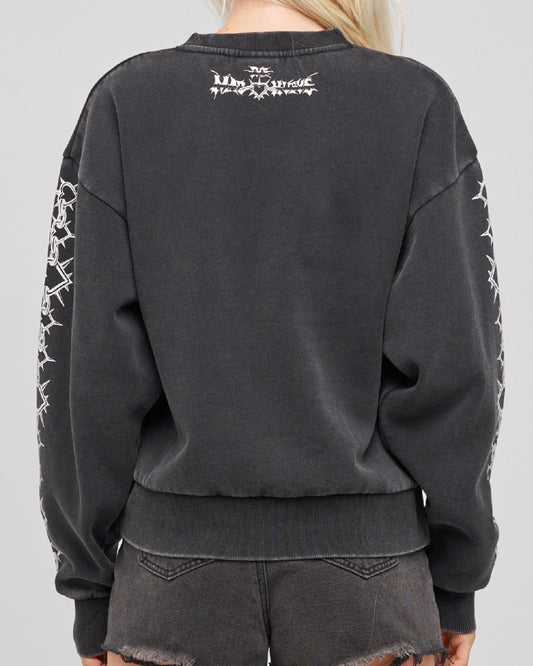 Metal Heart | Womens Crew Pullover - Washed Black