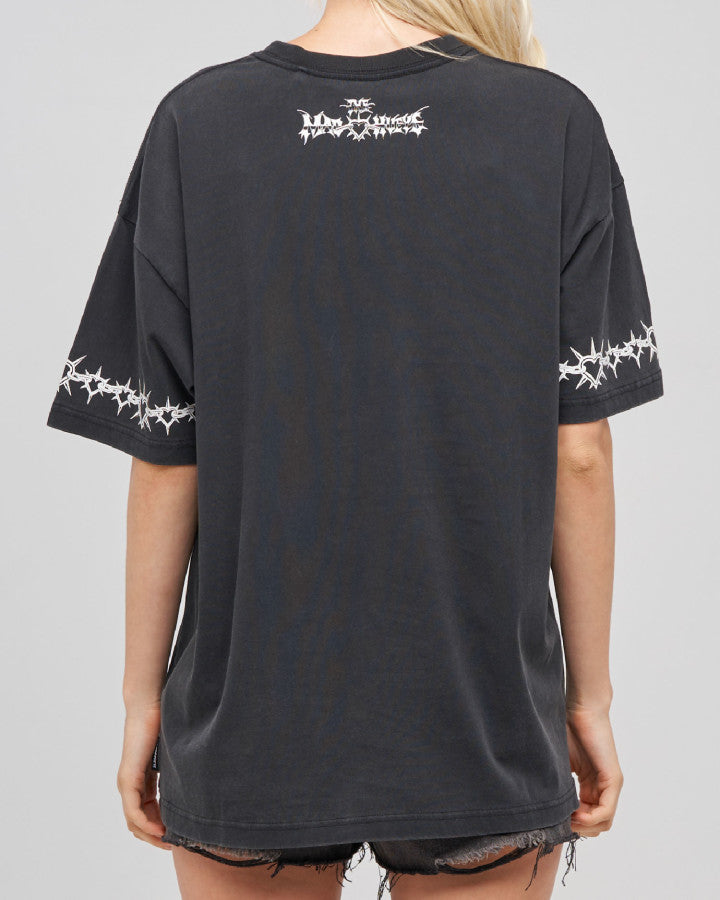 Metal Heart Womens Oversized Tee | Washed Black