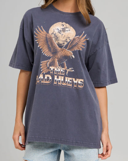 Moon Eagle Womens Oversized Tee | Petrol Blue Washed