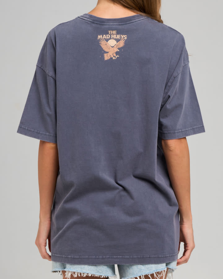 Moon Eagle Womens Oversized Tee | Petrol Blue Washed