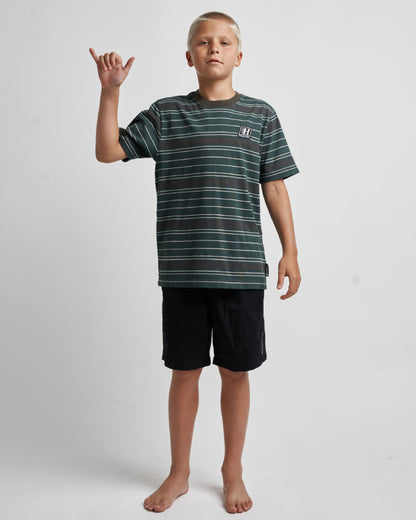 The Mad Hueys | Parallel Stripe Hueys | Youth SS Tee - Pine Green
