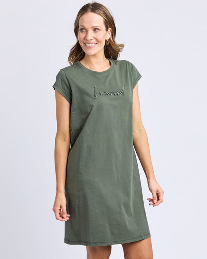 Foxwood Signature Embroidery Tee Dress - Khaki