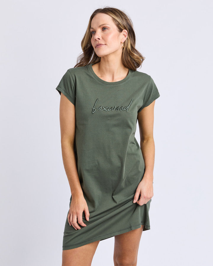Foxwood Signature Embroidery Tee Dress - Khaki
